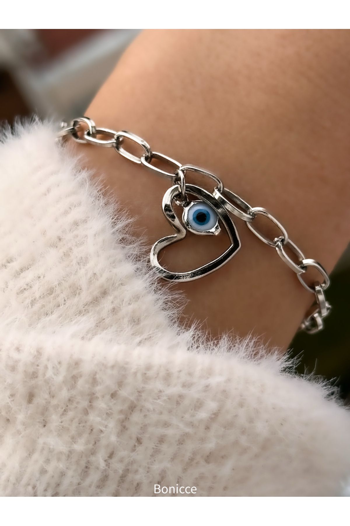 Bonicce Hediyelik Kutusunda Mavi Kadran,taşlı Gümüş Kordon,beyaz Kadran,yılan Saat Kalpli Bileklik - Görsel 5