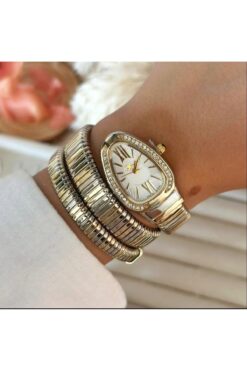 Crrju Yılan Model, Dolamalı Saat, Kadın Kol Saati Gold-Gümüş Renk