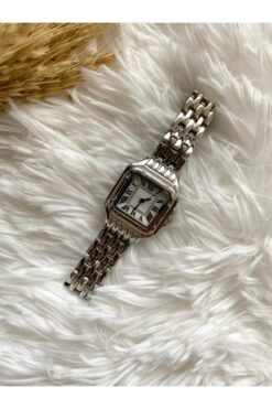 QUARTZ Kare Kasa Roma Rakamlı Kadın Vintage Kare Mini Gümüş Kol Saati / Retro Cart Series