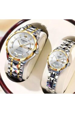 DÜZGÜN TİCARET 2 Adet Sevgili Çift Saati Çelik Erkek Ve Kadın Lüx 1. Sınıf Kol Saati Gold