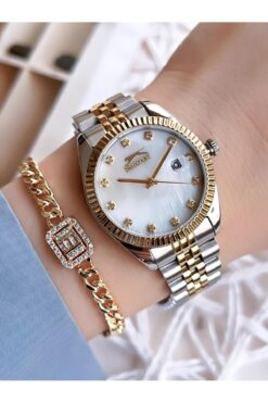 Slazenger Çelik Kordon 50 Mt Suya Dayanıklı Kadın Kol Saati Bileklik Bsl.09.2258.3.03