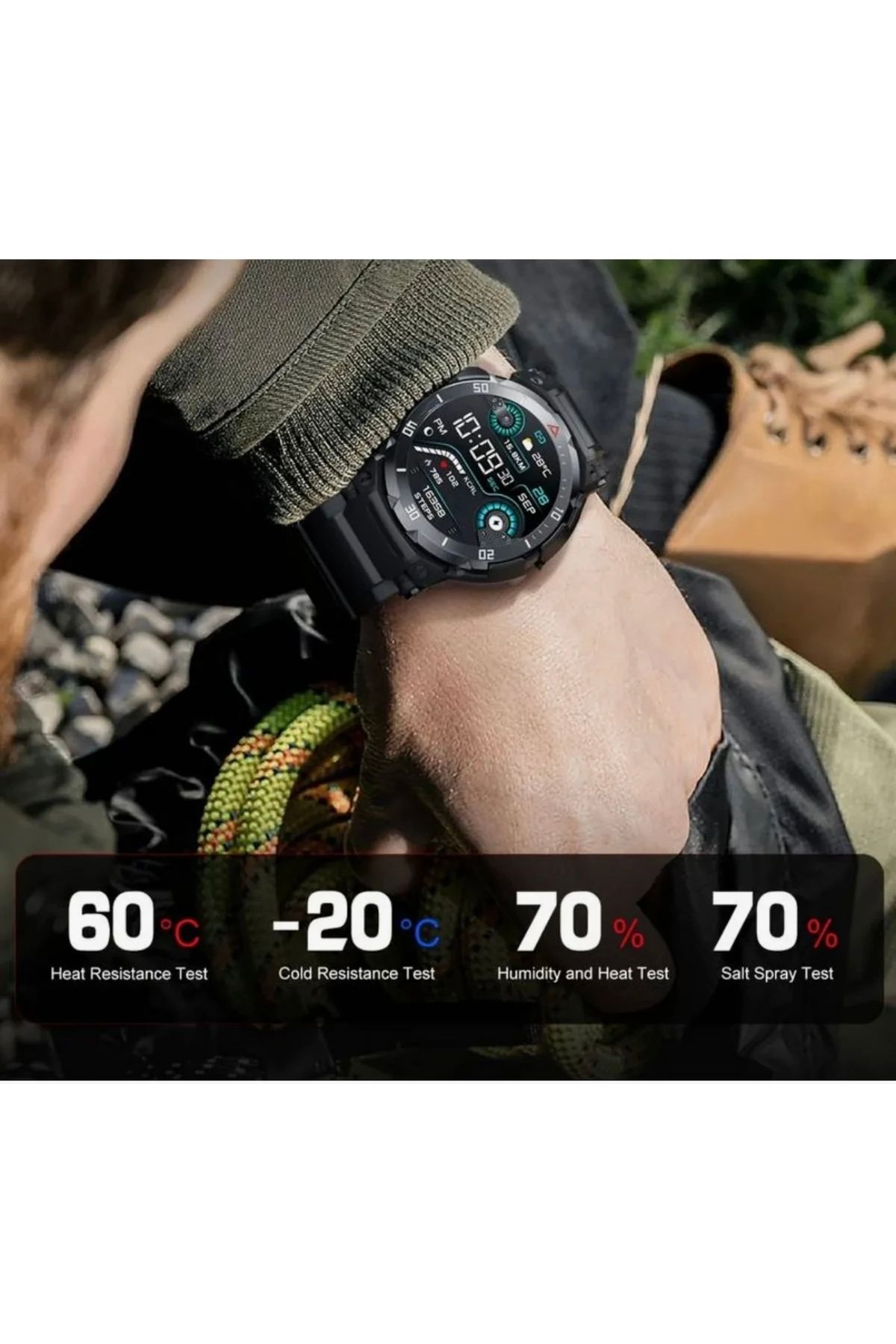 Holatec Süper Amoled Kulaklıklı Watch Huge Dağcı,askeri,denizci,izci,sportmen Kaya Sağlamlığı - Görsel 3