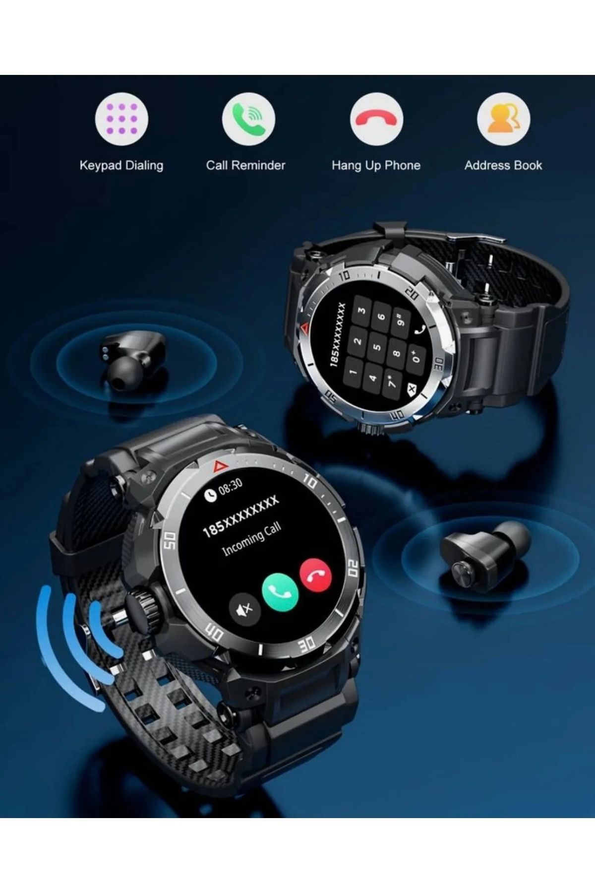 Holatec Süper Amoled Kulaklıklı Watch Huge Dağcı,askeri,denizci,izci,sportmen Kaya Sağlamlığı - Görsel 4