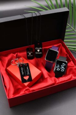 Northwatch Dokunmatik Dijital Detaylı Siyah Kordon (2 Adet) Sevgili Kol Saati & Bileklik Hediyeli