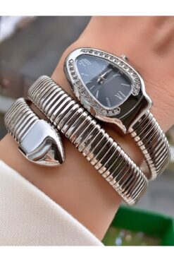 Merand Gümüş Renk Yılan Saat, Dolamalı Saat, Kadın Kol Saati