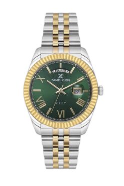 Daniel Klein Rolex Kasa İçi Yeşil Sarı Gümüş Kordon Erkek Kol Saati Su Geçirmez 2 Yıl Garantili