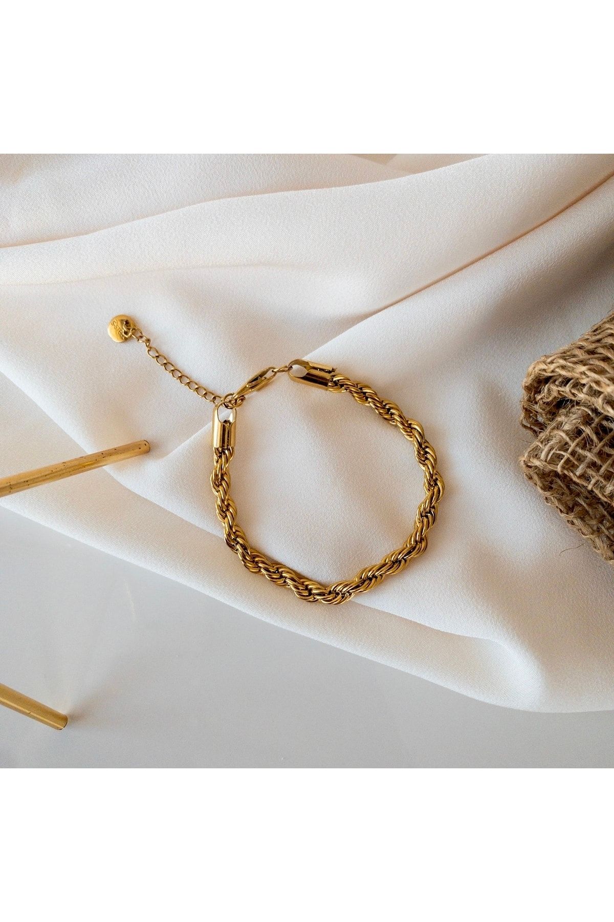 Çılgıntrend Çelik Gold Renk Kalın Burgu Bileklik - Görsel 2