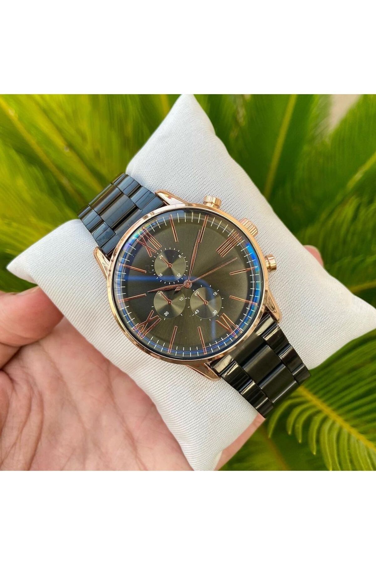 ÇENÇEN Siyah Kordon Rose Kasa Paslanmaz Ipc Kaplama Spor Metal Erkek Kol Saati - Görsel 2