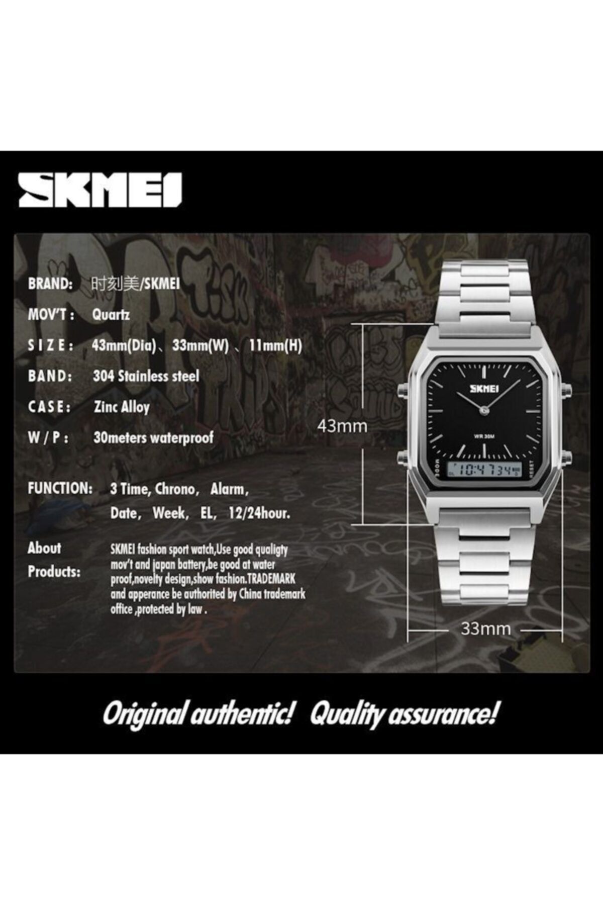 Skmei Skmeı 1220 Mavi Tasarım Analog-dijital Kol Saati - Görsel 4