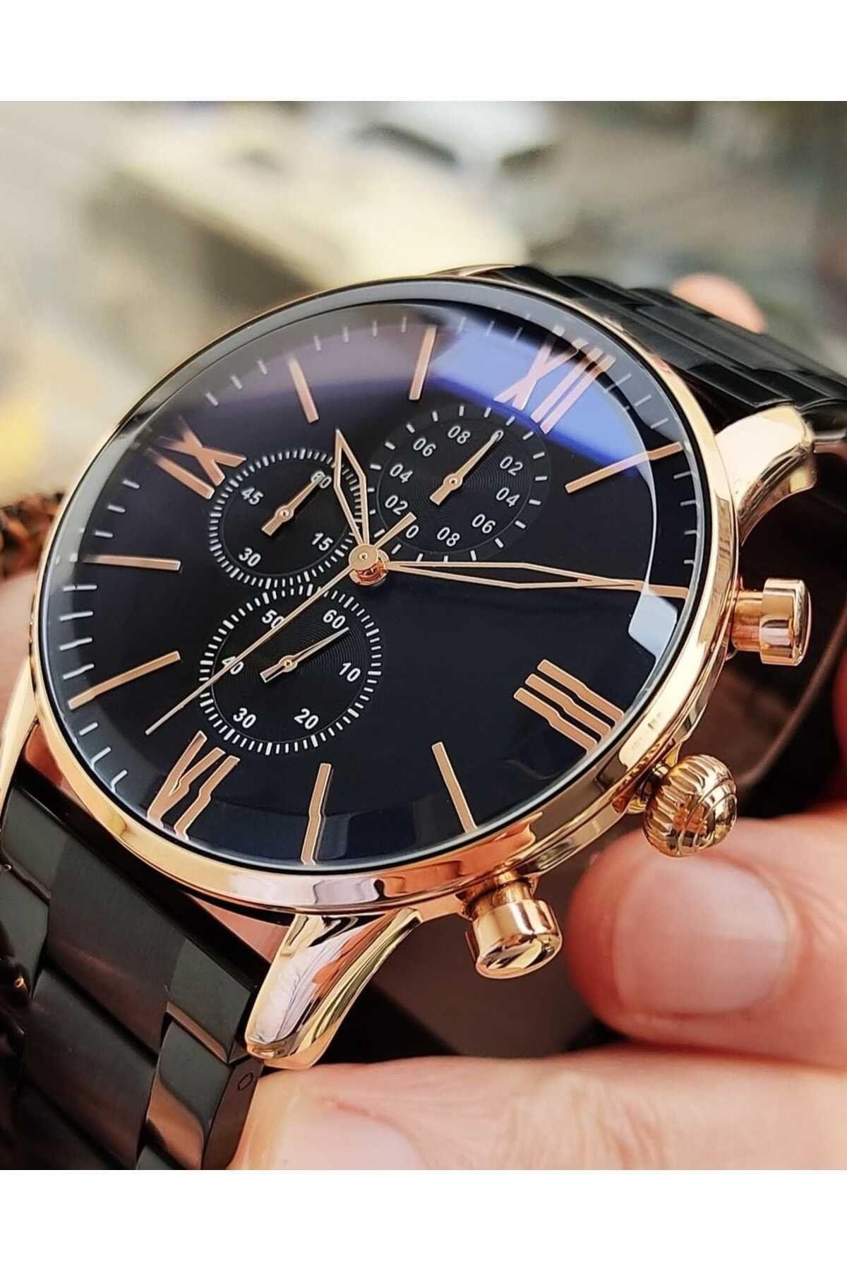 ÇENÇEN Siyah Kordon Rose Kasa Paslanmaz Ipc Kaplama Spor Metal Erkek Kol Saati - Görsel 3