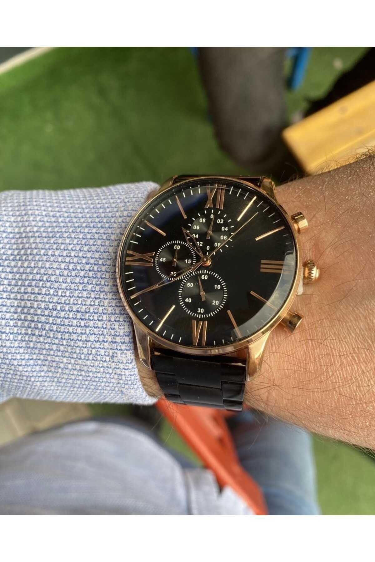 ÇENÇEN Siyah Kordon Rose Kasa Paslanmaz Ipc Kaplama Spor Metal Erkek Kol Saati - Görsel 4