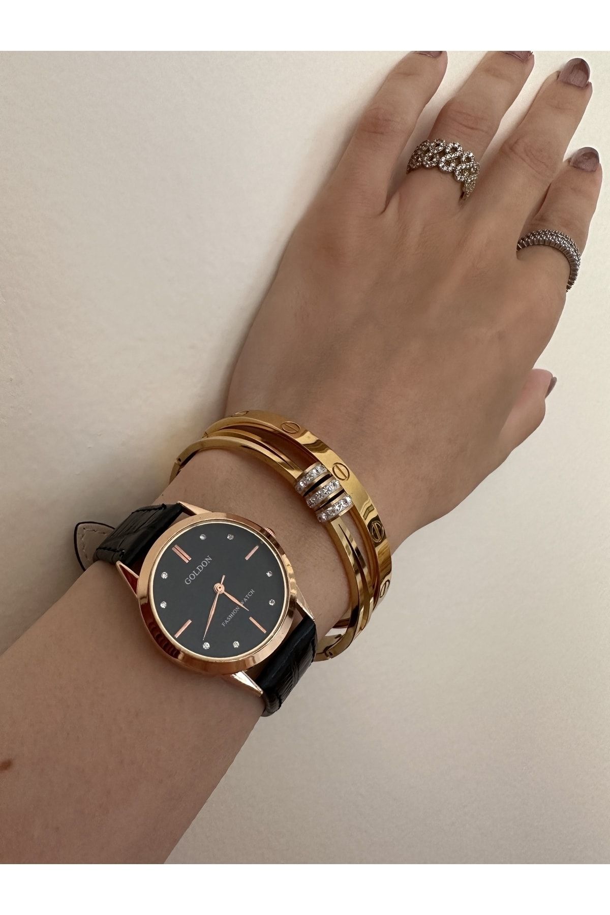 GOLDON Vintage Stil Deri Kayışlı Kol Saati - Görsel 4