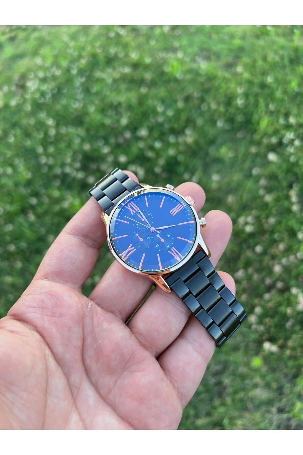 ÇENÇEN Siyah Kordon Rose Kasa Paslanmaz Ipc Kaplama Spor Metal Erkek Kol Saati - Görsel 6