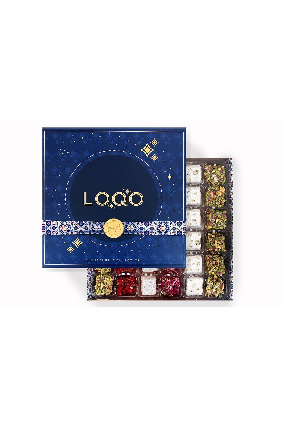 LOQO Antep Fıstıklı Lüks Karışık Hediyelik Kutu Lokum (ÖZEL KUMAŞ ÇANTA HEDİYELİ) Net 500gr