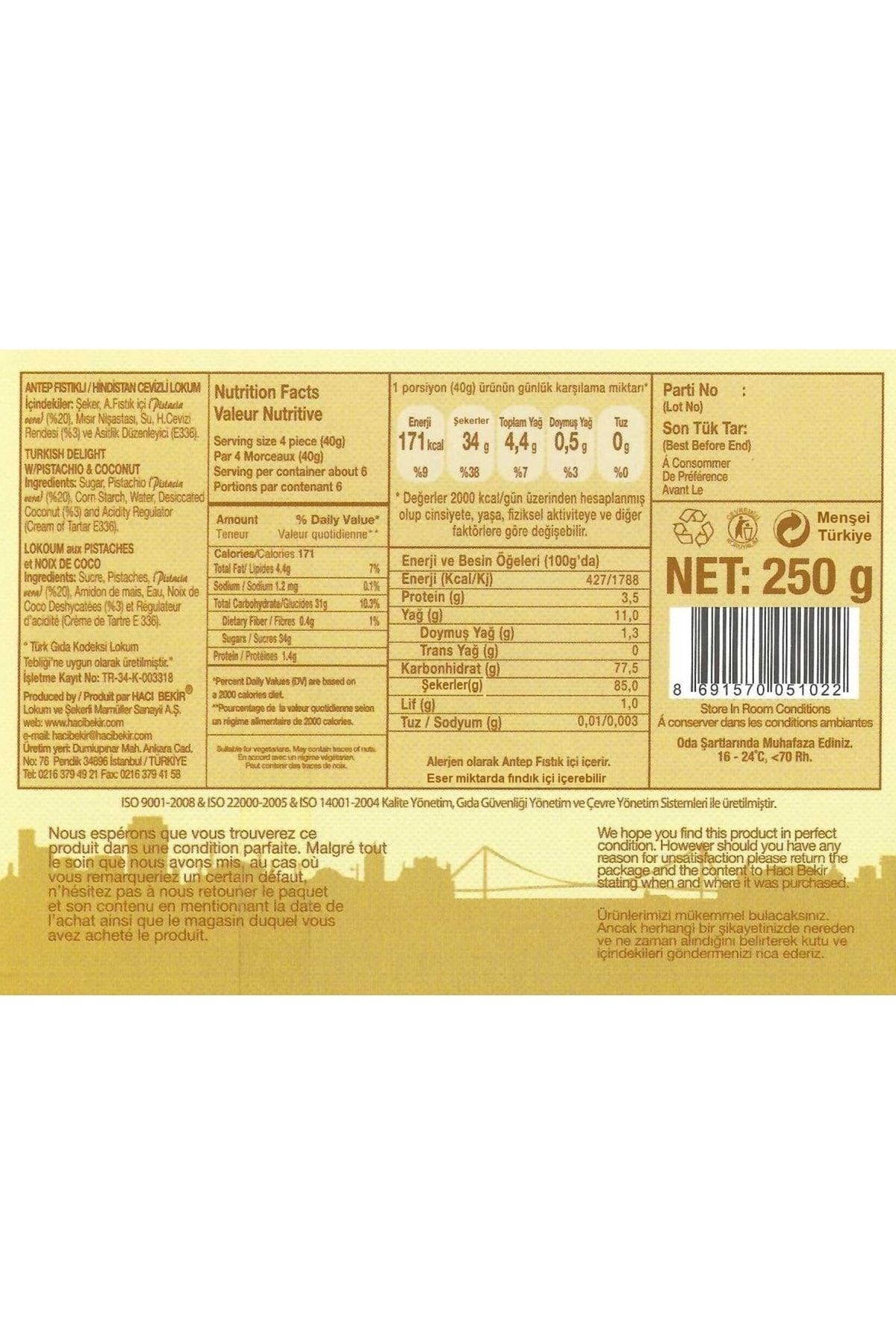 Genel Markalar Traditional Turkish Dessert Hacı Bekir Antep Fıstıklı Hindistan Cevizli Lokum 250 gr - Görsel 2