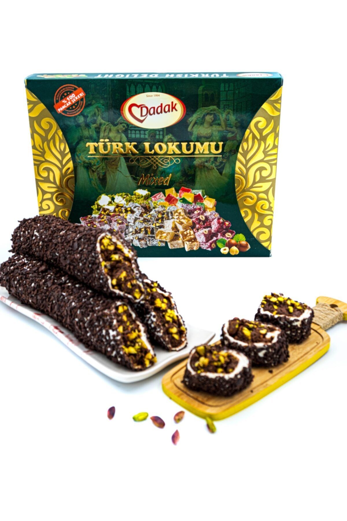 Dadak Lokum ve Kuruyemiş Bitter Çikolata Kaplamalı Antep Fıstıklı Atom Lokum 500gram - Görsel 3