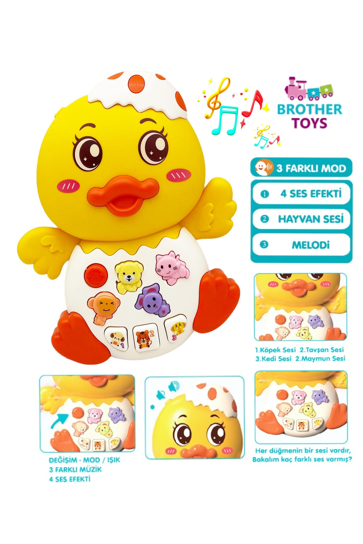 Brother Toys Sesli Işıklı Müzikli Eğitici Çok Fonksiyonlu Bebek Ve Çocuklar İçin Ördek Piyano 15 Cm.