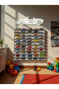 My Kids Room Kişiye Özel İsimlikli Araba Rafı 50'li Beyaz Renk (HOTWHEELS VE MATCBOX ARABALARI IÇİN UYGUNDUR)