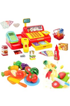 Depomiks Avm Oyuncak Market Yazar Kasa + 12 Parça Meyve Kesme Oyunu 52 Parça Eğitici Set