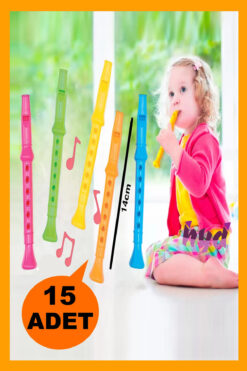 Hyd 15 Adet Oyuncak Renkli Plastik Mini Flüt Müzik Aleti 14cm Okul Öncesi Doğum Günü Karne Hediyesi