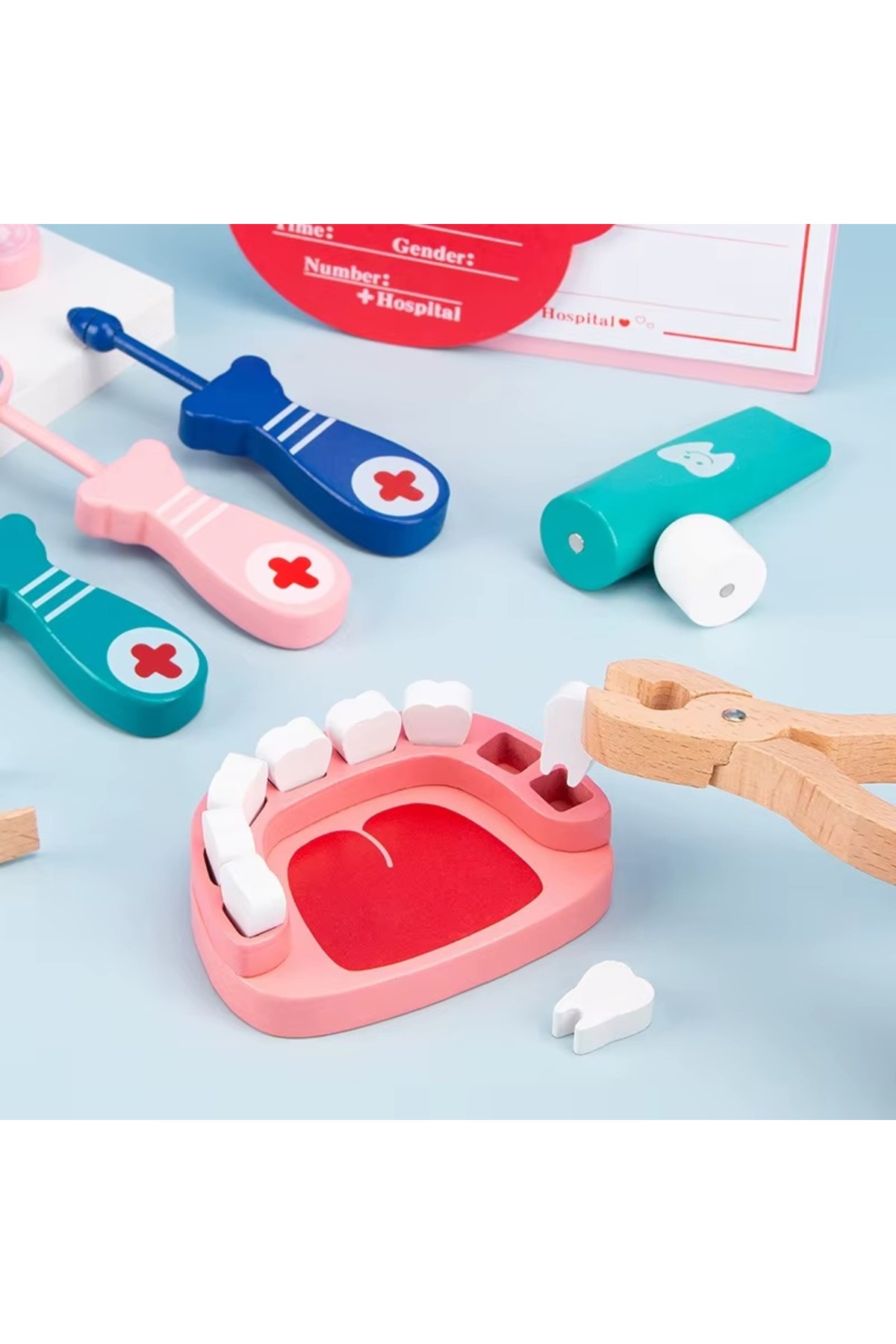 tinymaya Ahşap Eğitici Doktor Seti, Çocuk Doktor Seti, Doktor Ekipmanları (27 Parça) - Görsel 2