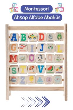 Hopiers Ahşap Alfabe Abaküs/3+ Yaş/Montessori Renkli Harfler,Şekiller ve Görseller/Eğitici,Öğretici,Güvenli