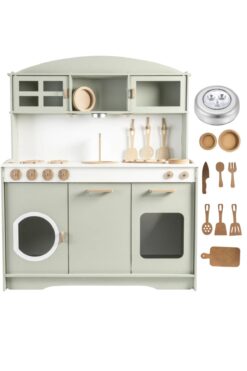 HOBBY HOUSE Yeşil Ahşap Oyuncak Mutfak Seti Ledli 9 Parça Servis Seti