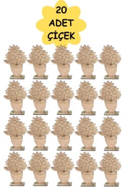 TOTTERİQ Vazo Cicek 20 li Vazolu Çiçek Ahşap Oyuncak Aktivite Karne Hediyesi Yaz Okulu Kreş Anaokulu
