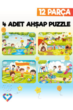 esatoys 12 Parçalı Montessori Ahşap Puzzle – 3-4 Yaş Eğitici Oyuncak
