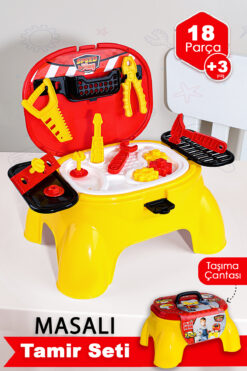 Meleni Toys 18 Parça Masalı Oyuncak Tamir Seti - Taşıma Çantalı Oturaklı Eğitici Meslek Oyunu Alet Çantası