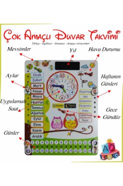 Ankebut Montessori Ahşap Saatli Eğitici Takvim Günler, Aylar, Mevsimler, Hava Durumu, Rakamlar