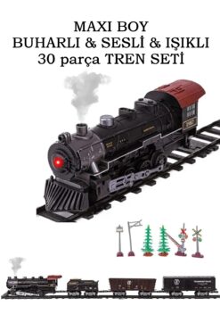 Güncel Vitrin Buharlı Işıklı Ve Sesli Tren Seti 30 Parça Vagon Oyuncak