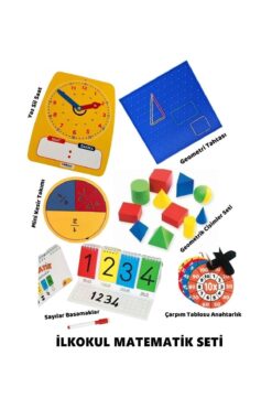 Okhool Matematik Seti Ilkokul - Saat- Geometri Tahtası-geometrik Cisimler-kesir- Çarpım Tablosu- Basamaklar