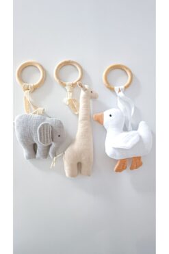 O&G Collection Fil, Zürafa, Ördek %100 Pamuklu Organik Multi Müslin Ahşap Diş Kaşıyıcı Oyuncak / Bebek Odası Dekor