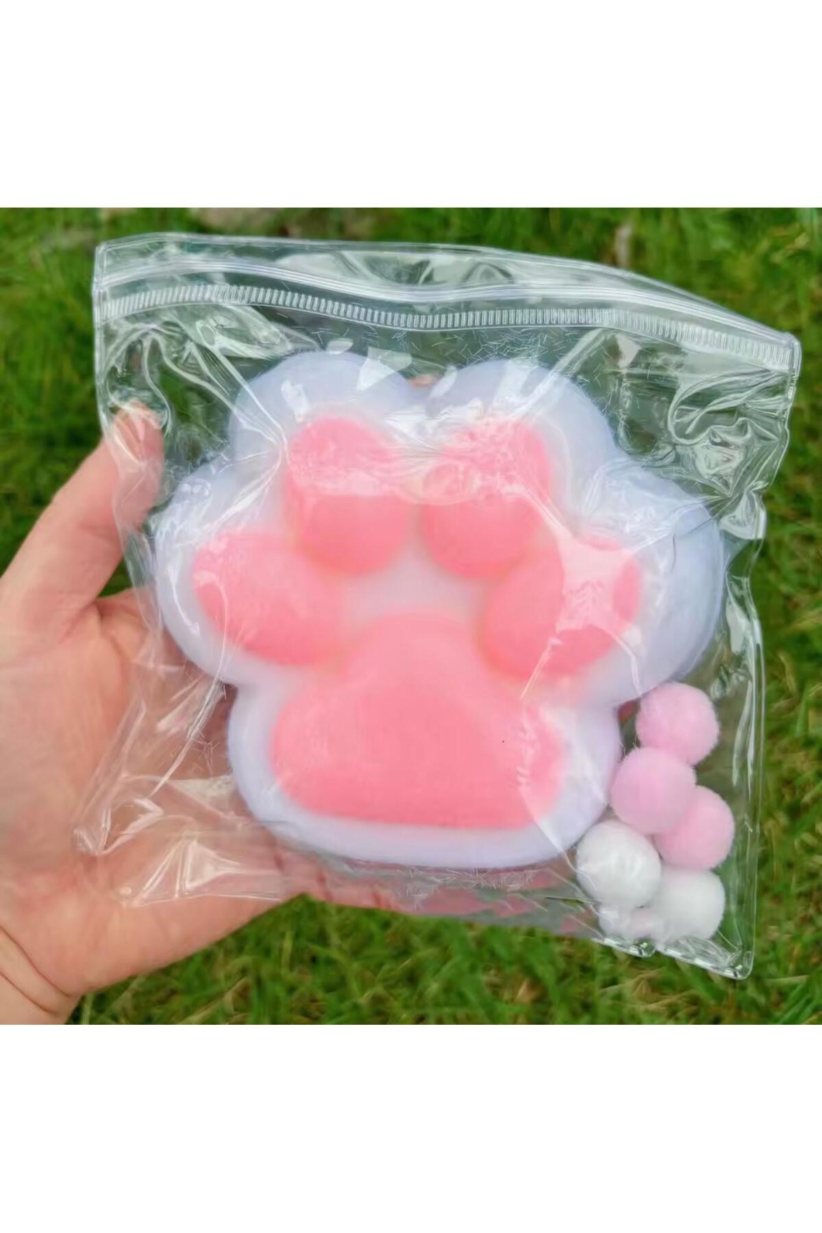 QUEVİLİY 10 CM Kedi Patisi-taba Sukuşi - Squishy Pati- Tüylü Pati - Stres Oyuncak (PEMBE)