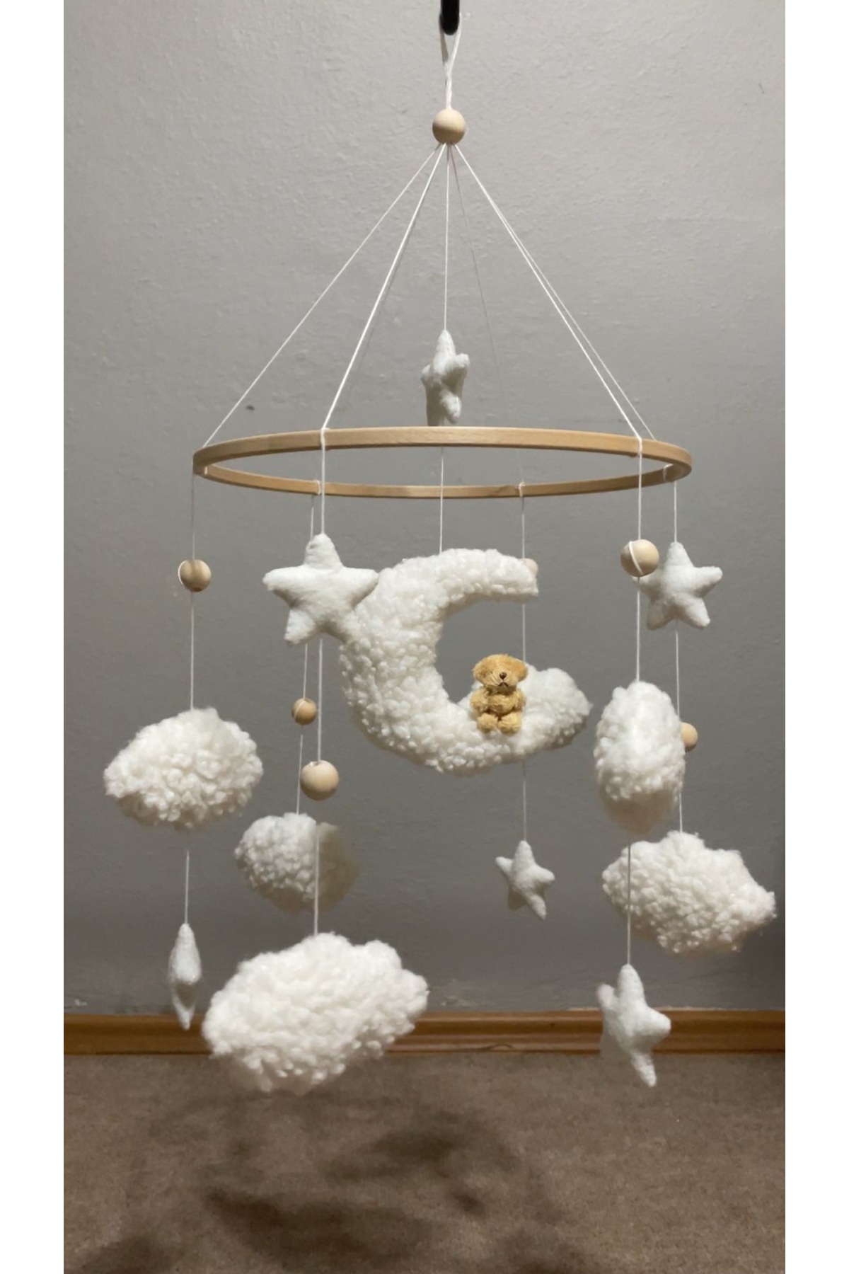 hobiimobiii Dönence (MÜZİKLİ) bebek beşik süsü keçe teddy kumaşlı dönence teddy ayıcık