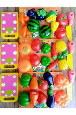 OYUNCAKSAHİLİ Meyve Sebze ikiye Kesilen 36 Parça Oyuncak  Cırtlı 15 Meyve 3 Tahta 3 Bıçak (meyveler iki parça)