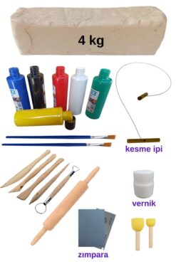 O&S Oyun ve Sanat Eğlen-Üret 4 kg Seramik Hamuru Seti, Oyun hamuru seti, Kil Çamuru ebeşuar, havayla kuruyan kil çamur seramik