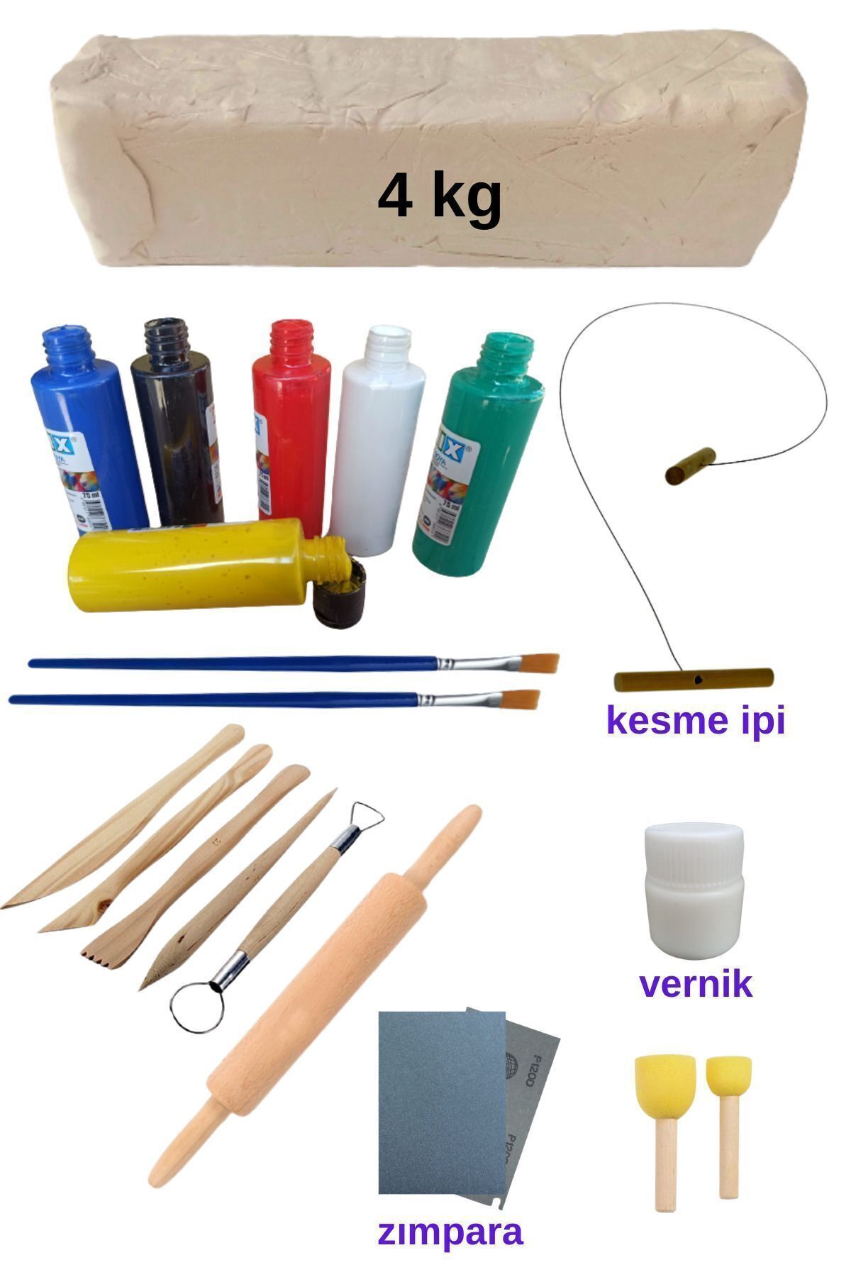 O&S Oyun ve Sanat Eğlen-Üret 4 kg Seramik Hamuru Seti, Oyun hamuru seti, Kil Çamuru ebeşuar, havayla kuruyan kil çamur seramik