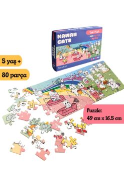 DoerKids Kawaii Cats – Sevimli Kediler Midi Puzzle | 4-9 Yaş 80 Parça