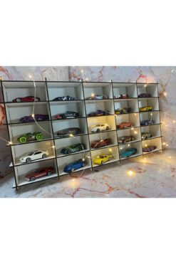 ReFason Desing Ahşap Araba Rafı 25'li Beyaz Renk (Hotwheels ve Matcbox Arabaları Için Uygundur)