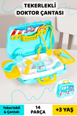 Meleni Toys 14 Parça Tekerlekli Oyuncak Doktor Seti - Çantalı Çocuk Hastane Meslek Oyunu Eğitici Öğretici Oyun