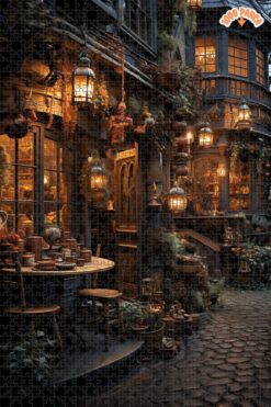 Teona Ahşap Sokak Lambaları Altında Büyülü Akşam Çift Katlı Çerçeveli Asılabilir Ahşap Puzzle 1000 PARÇA 70X50