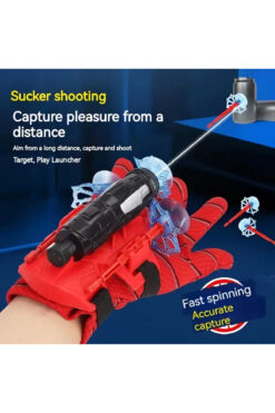 LRS STORE Çocuklar İçin Örümcek Adam Eldiveni – Yaylı Dart Atan Oyuncak Tabanca, Vakumlu Ok ve Eldiven Seti