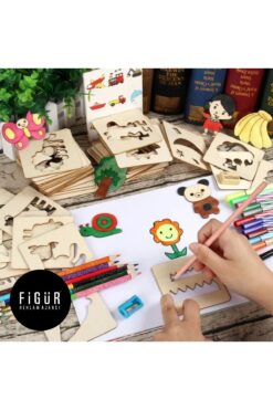 Figür Reklam Ajansı Montessori Çocuklar Boyama Eğitici Ahşap  Şablonlar Yap Boz Oyuncak
