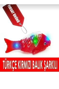 KİNKU Kırmızı Balık Şarkılı Müzikli Işıklı Sesli Yürüyen Balık 23 Cm Pilli Oyuncak Balık