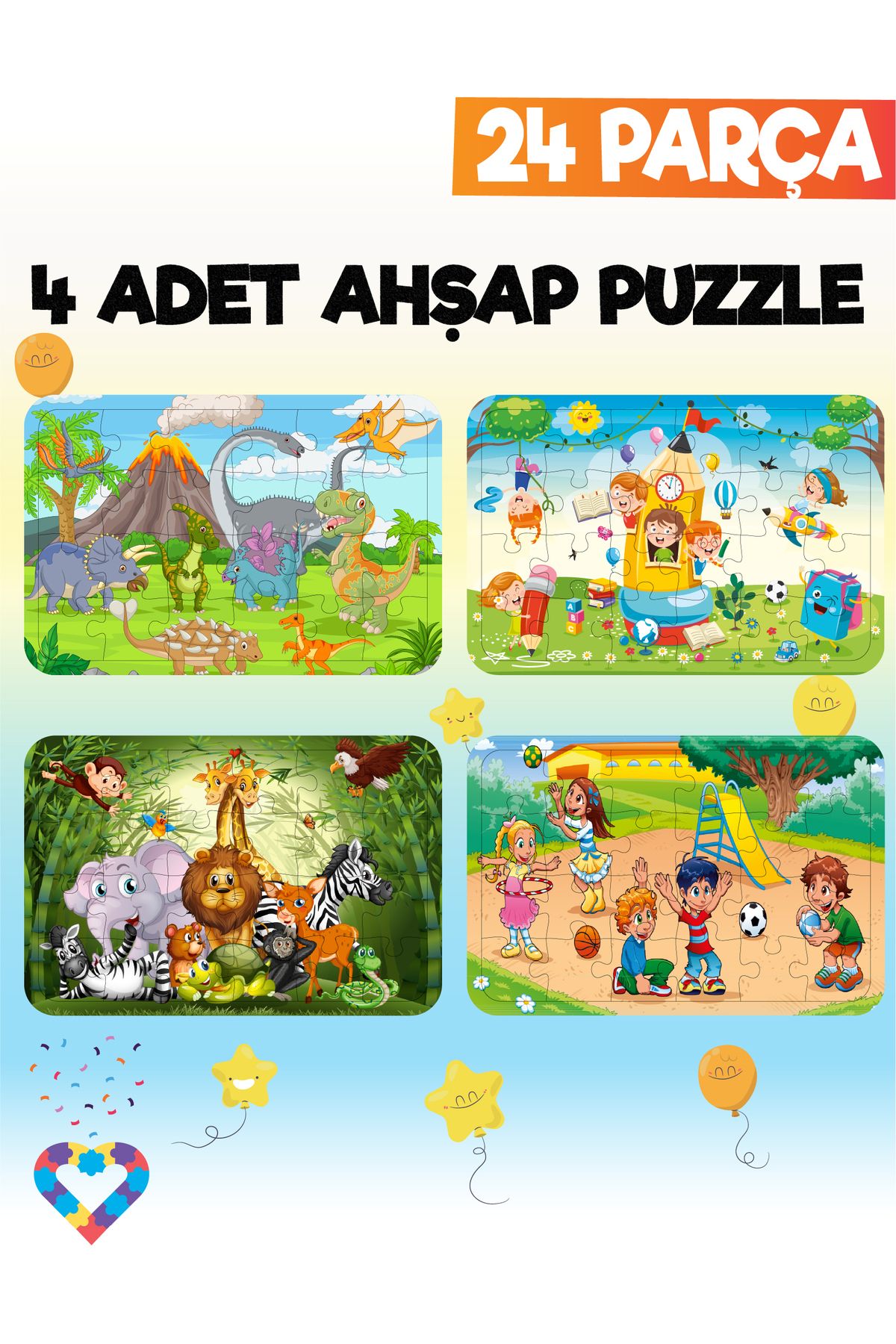 esatoys 24 Parçalı Montessori Ahşap Puzzle – 4-5 Yaş Eğitici Oyuncak