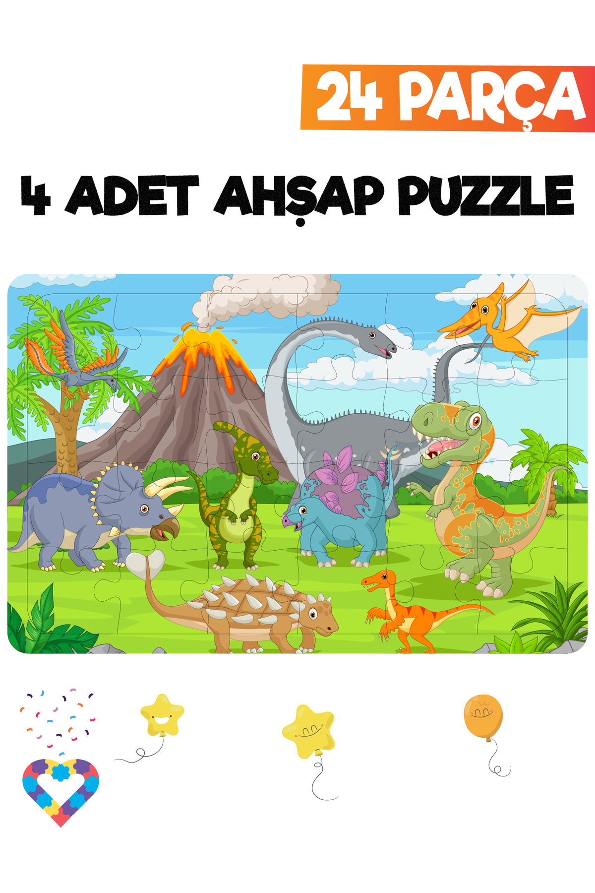 esatoys 24 Parçalı Montessori Ahşap Puzzle – 4-5 Yaş Eğitici Oyuncak - Görsel 2