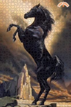 Teona Ahşap Şaha Kalkmış Siyah At Dekoratif Çift Katlı Çerçeveli Asılabilir Ahşap Puzzle 1000 PARÇA 50X70