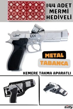 giffy Oyuncak Focus Bang Full Metal Gerçekçi Tasarım Metalik Renk Tabanca,Mantar Mermi Hediyeli,Kemere Tak